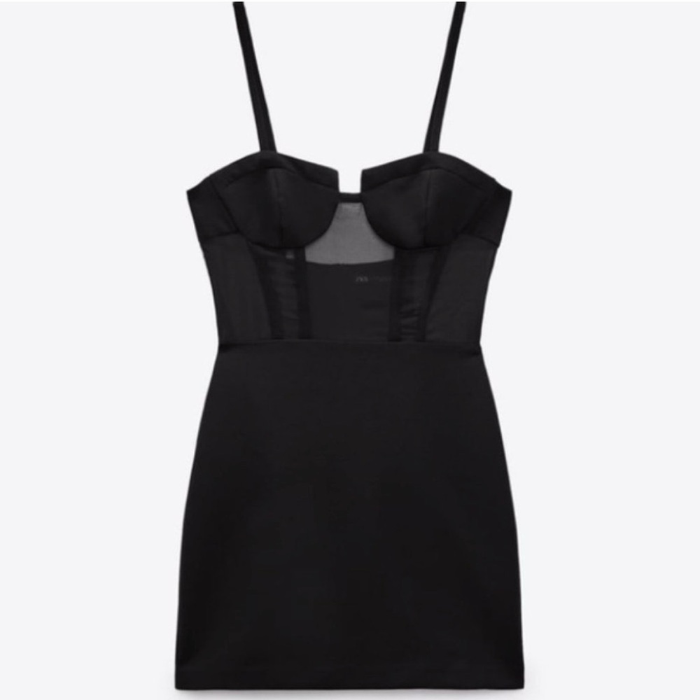 Zara Black Mini Dress with Sheer Corset Bust XS
